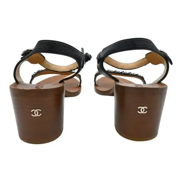 CHANEL Leather & Chain Strappy Heeled Sandals Size 40.5 - Picture 3 of 13